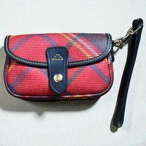Vintage Dooney & Bourke Red Tartan Plaid Wristlet Black Trim Detachable Strap
